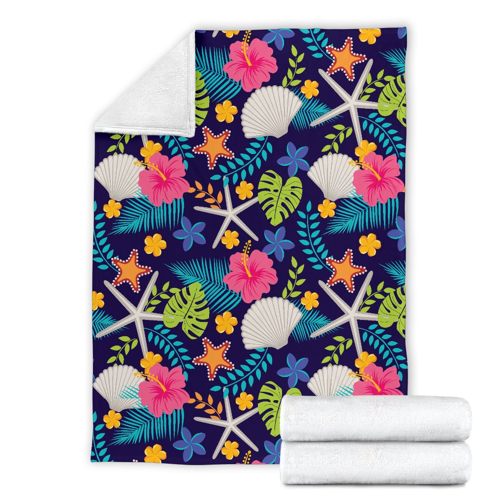Beach Seashell Floral Theme Fleece Blanket