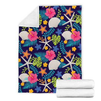 Beach Seashell Floral Theme Fleece Blanket