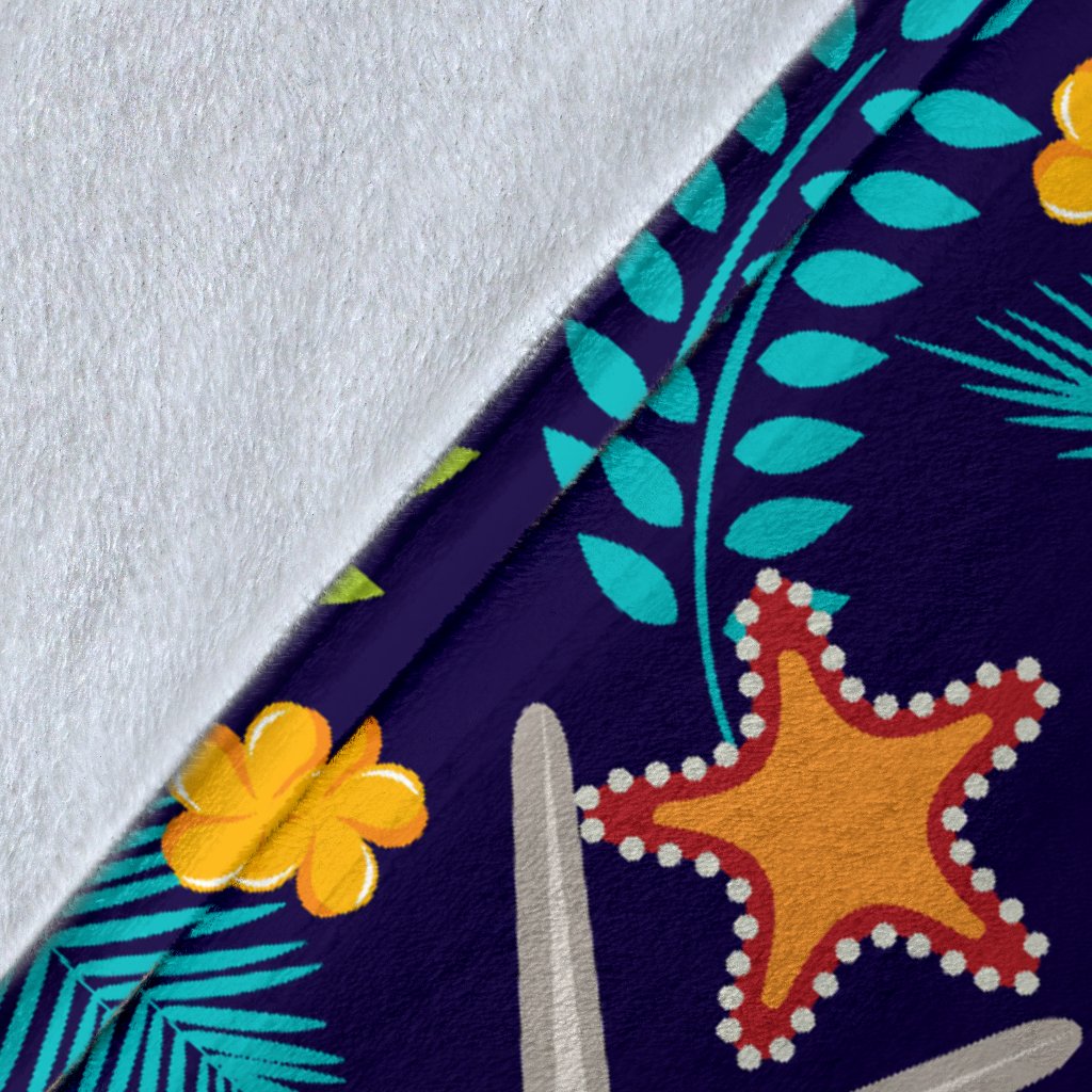 Beach Seashell Floral Theme Fleece Blanket