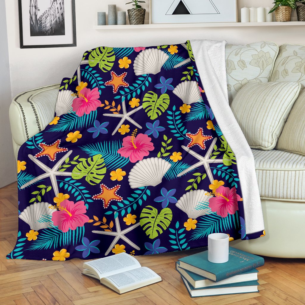 Beach Seashell Floral Theme Fleece Blanket