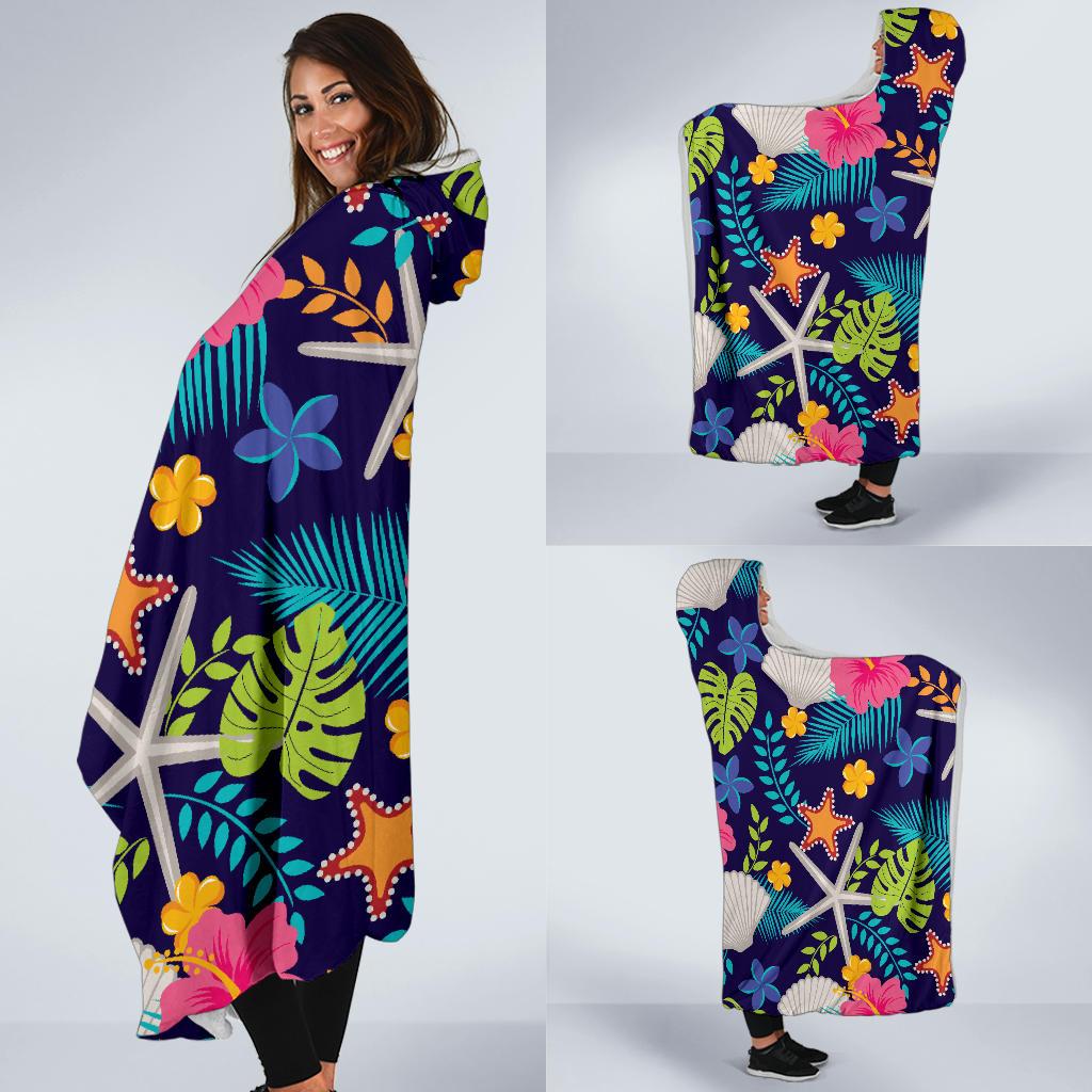Beach Seashell Floral Theme Hooded Blanket-JTAMIGO.COM