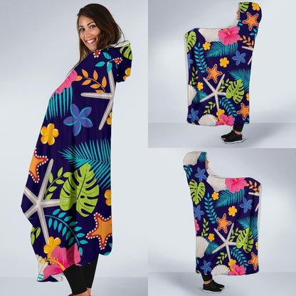 Beach Seashell Floral Theme Hooded Blanket-JTAMIGO.COM