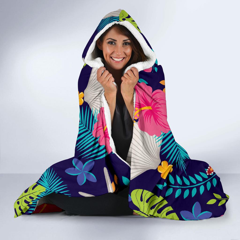 Beach Seashell Floral Theme Hooded Blanket-JTAMIGO.COM