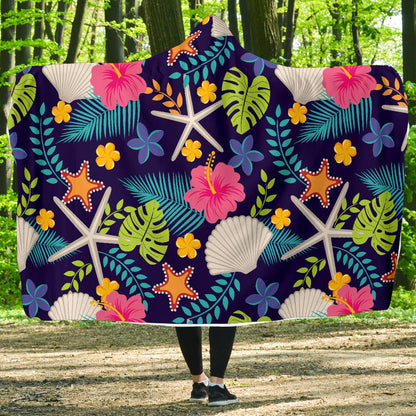 Beach Seashell Floral Theme Hooded Blanket-JTAMIGO.COM
