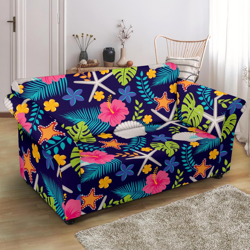 Beach Seashell Floral Theme Loveseat Slipcover-JTAMIGO.COM