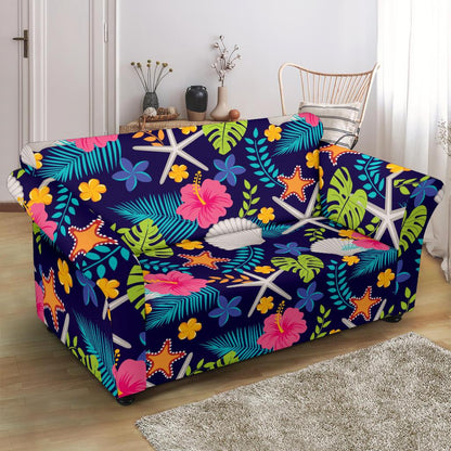Beach Seashell Floral Theme Loveseat Slipcover-JTAMIGO.COM