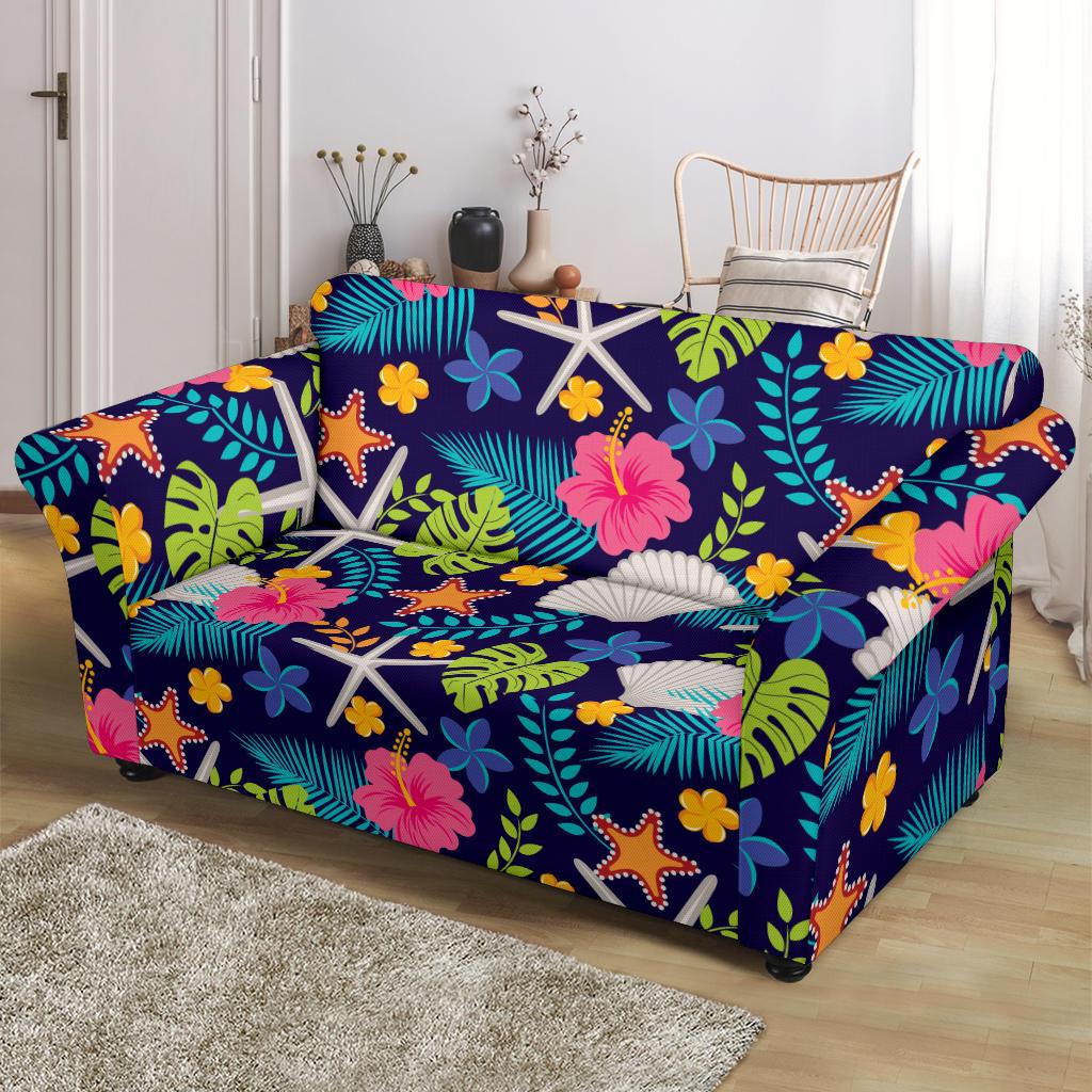 Beach Seashell Floral Theme Loveseat Slipcover-JTAMIGO.COM