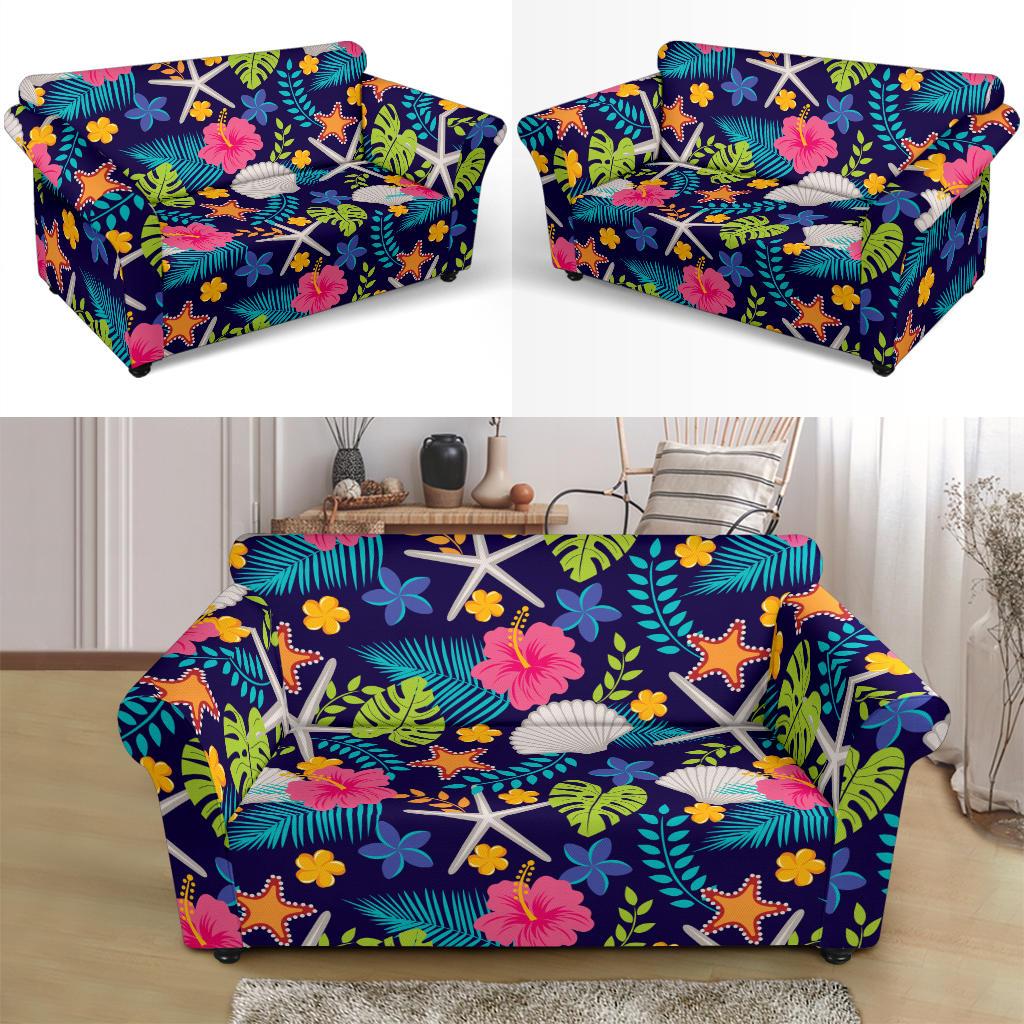 Beach Seashell Floral Theme Loveseat Slipcover-JTAMIGO.COM