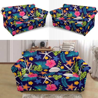 Beach Seashell Floral Theme Loveseat Slipcover-JTAMIGO.COM