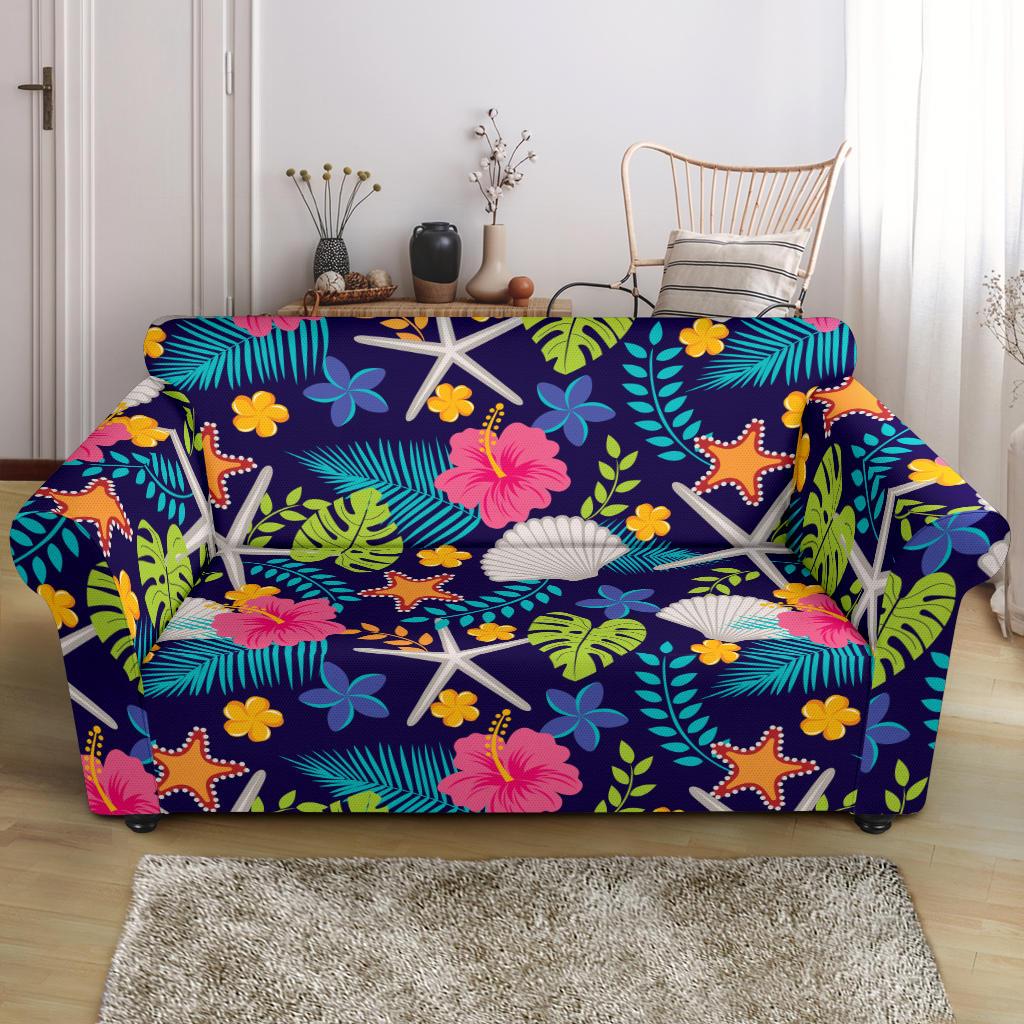 Beach Seashell Floral Theme Loveseat Slipcover-JTAMIGO.COM