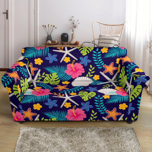 Beach Seashell Floral Theme Loveseat Slipcover-JTAMIGO.COM