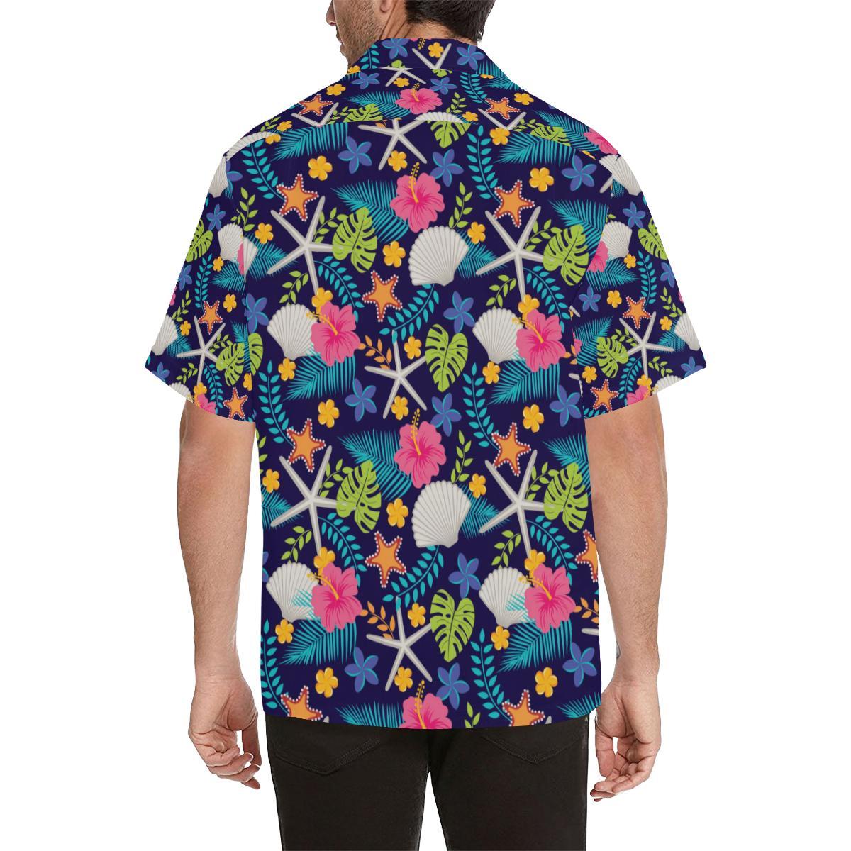 Beach Seashell Floral Theme Men Aloha Hawaiian Shirt