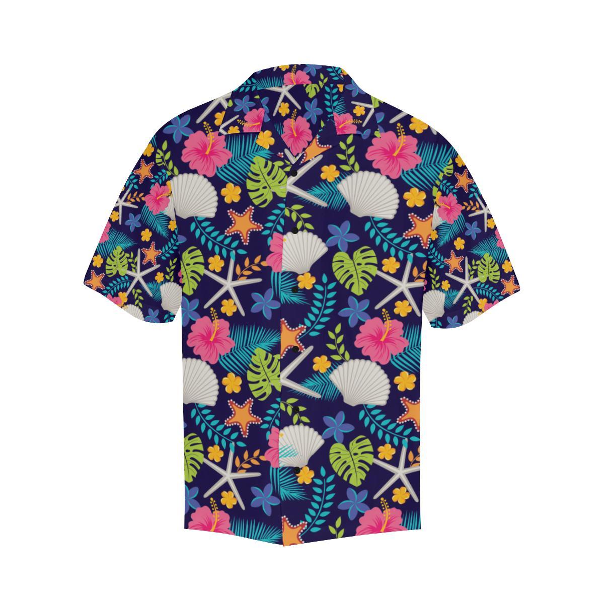 Beach Seashell Floral Theme Men Aloha Hawaiian Shirt