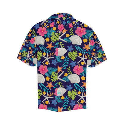 Beach Seashell Floral Theme Men Aloha Hawaiian Shirt