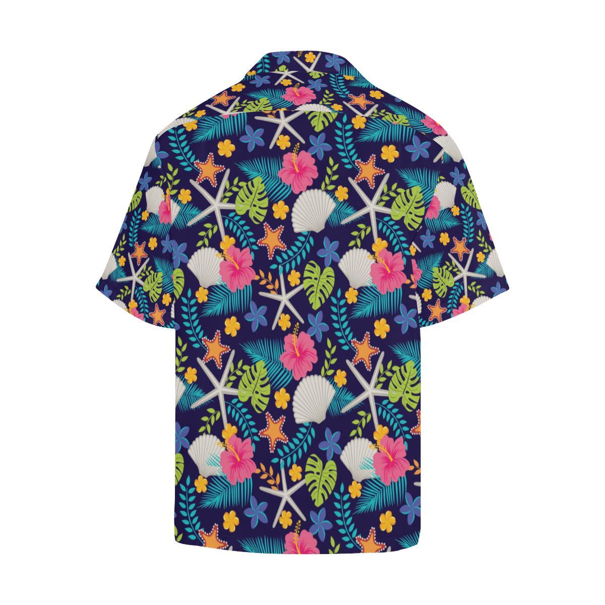 Beach Seashell Floral Theme Men Aloha Hawaiian Shirt
