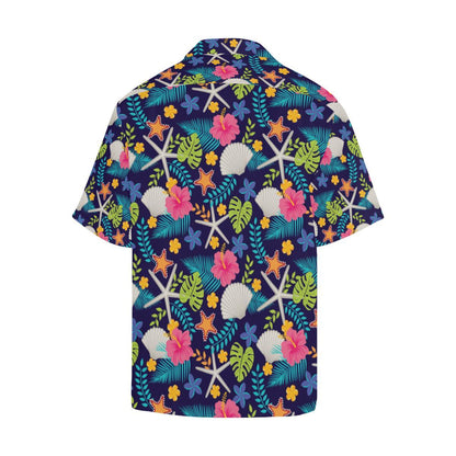 Beach Seashell Floral Theme Men Aloha Hawaiian Shirt