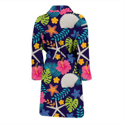 Beach Seashell Floral Theme Men Bath Robe-JTAMIGO.COM