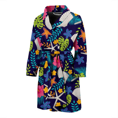 Beach Seashell Floral Theme Men Bath Robe-JTAMIGO.COM