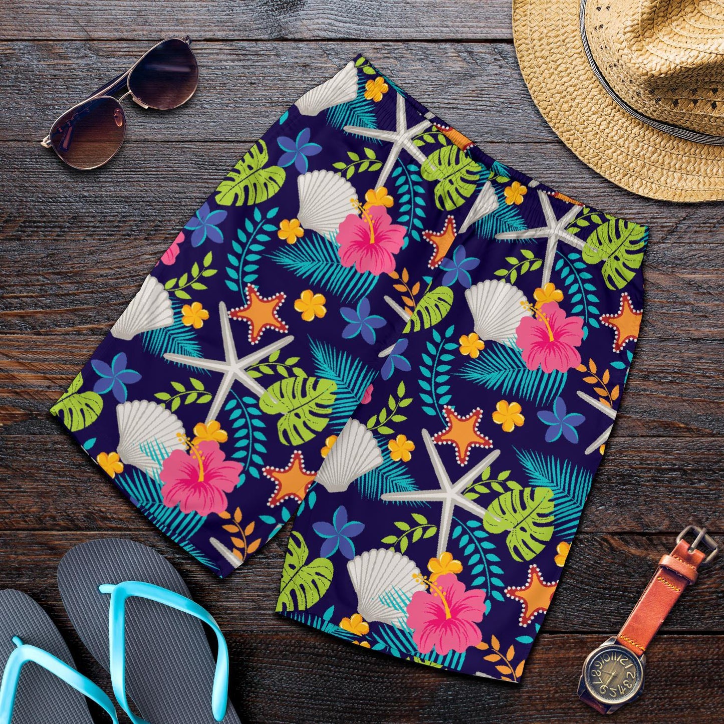 Beach Seashell Floral Theme Mens Shorts-JTAMIGO.COM