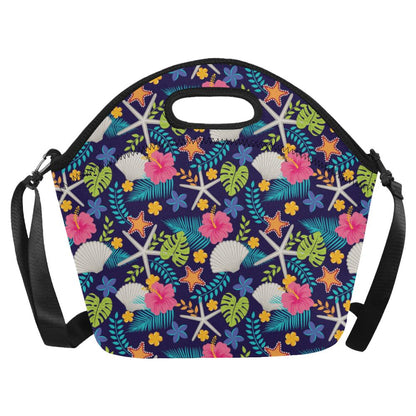 Beach Seashell Floral Theme Neoprene Lunch Bag (Model 1669)(Large)-JTAMIGO.COM