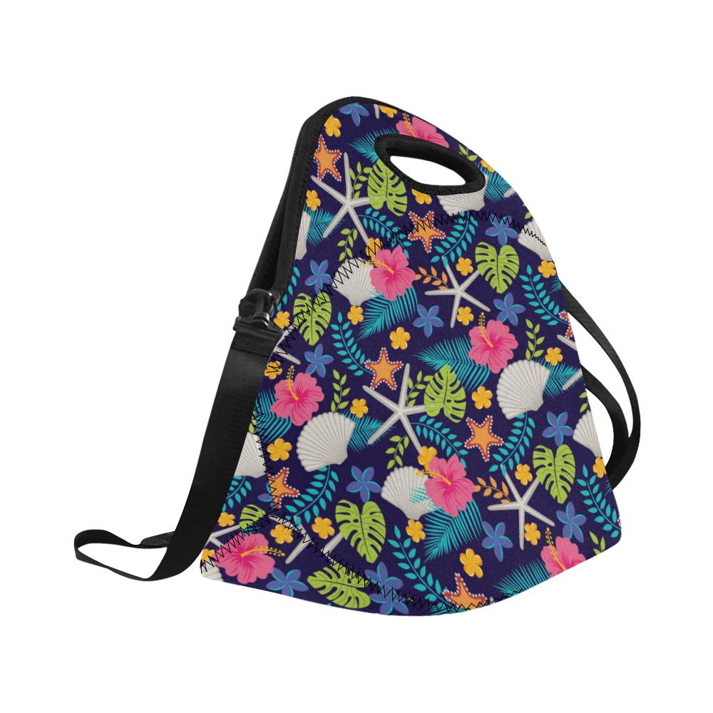 Beach Seashell Floral Theme Neoprene Lunch Bag (Model 1669)(Large)-JTAMIGO.COM