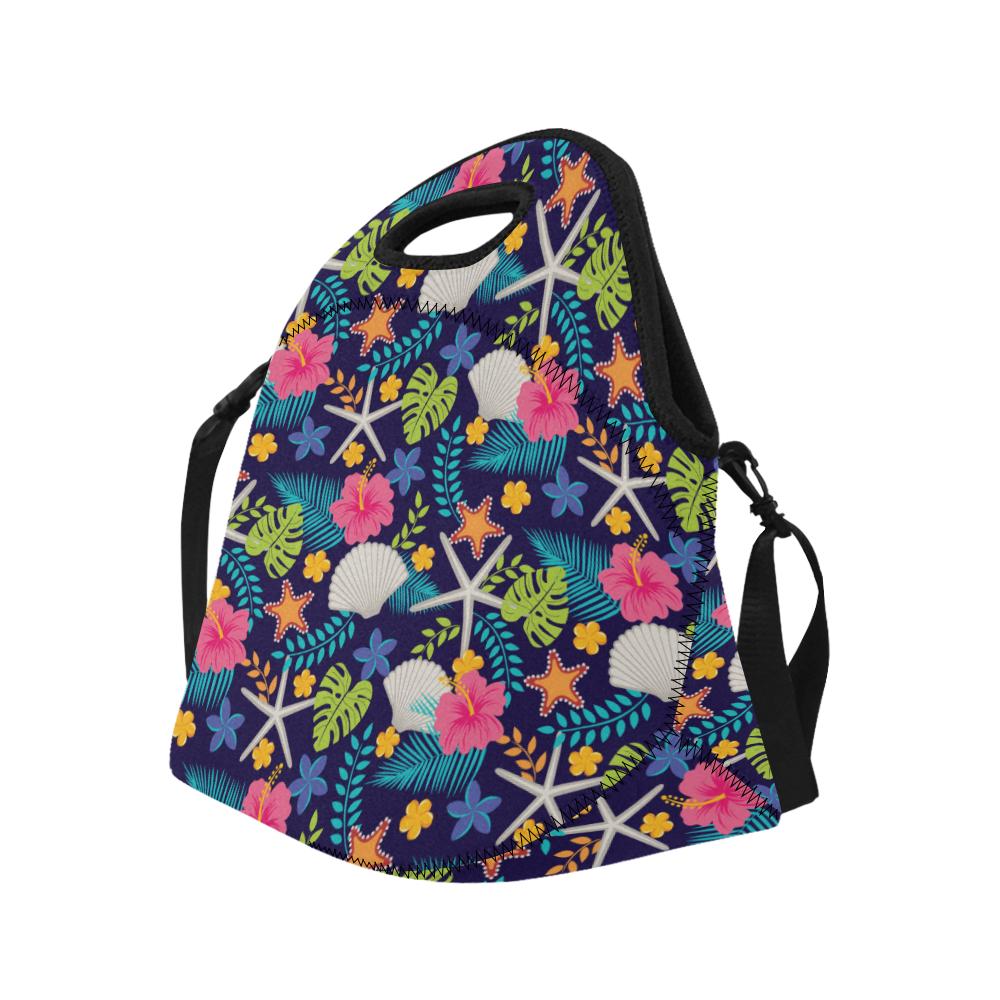 Beach Seashell Floral Theme Neoprene Lunch Bag (Model 1669)(Large)-JTAMIGO.COM