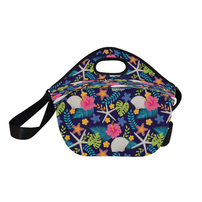 Beach Seashell Floral Theme Neoprene Lunch Bag (Model 1669)(Large)-JTAMIGO.COM