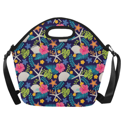 Beach Seashell Floral Theme Neoprene Lunch Bag (Model 1669)(Large)-JTAMIGO.COM