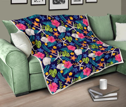 Beach Seashell Floral Theme Premium Quilt-JTAMIGO.COM