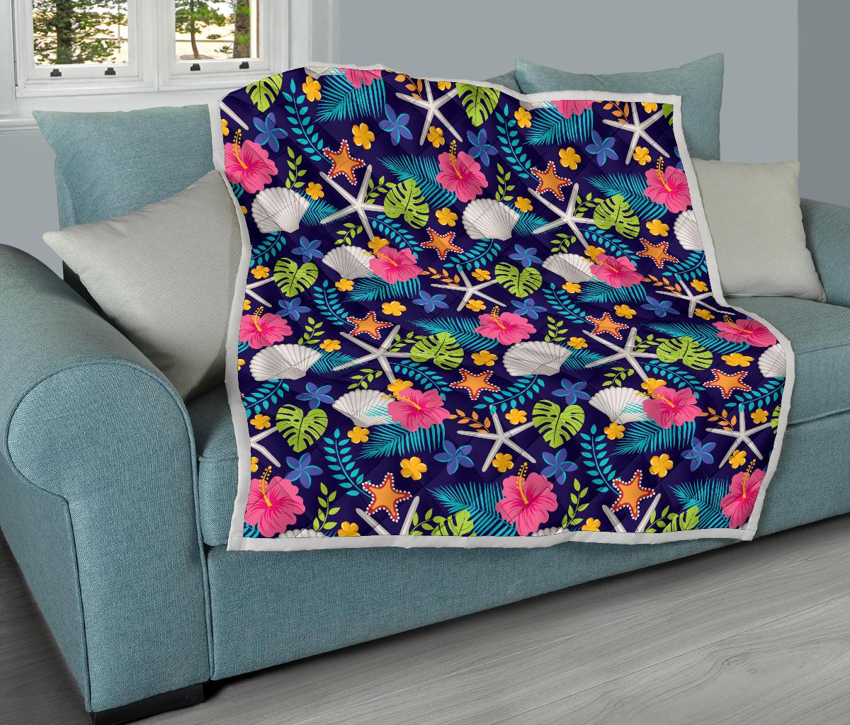 Beach Seashell Floral Theme Premium Quilt-JTAMIGO.COM