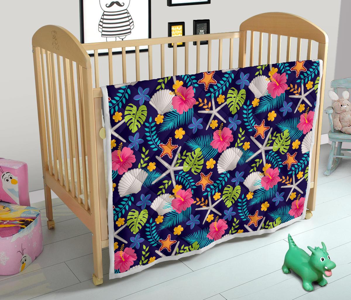 Beach Seashell Floral Theme Premium Quilt-JTAMIGO.COM