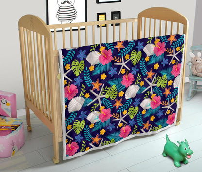 Beach Seashell Floral Theme Premium Quilt-JTAMIGO.COM