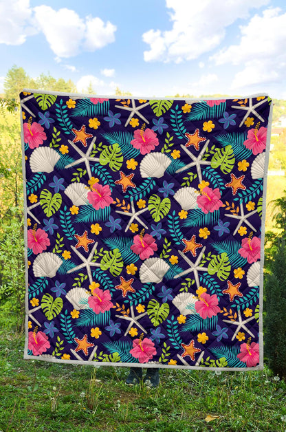 Beach Seashell Floral Theme Premium Quilt-JTAMIGO.COM
