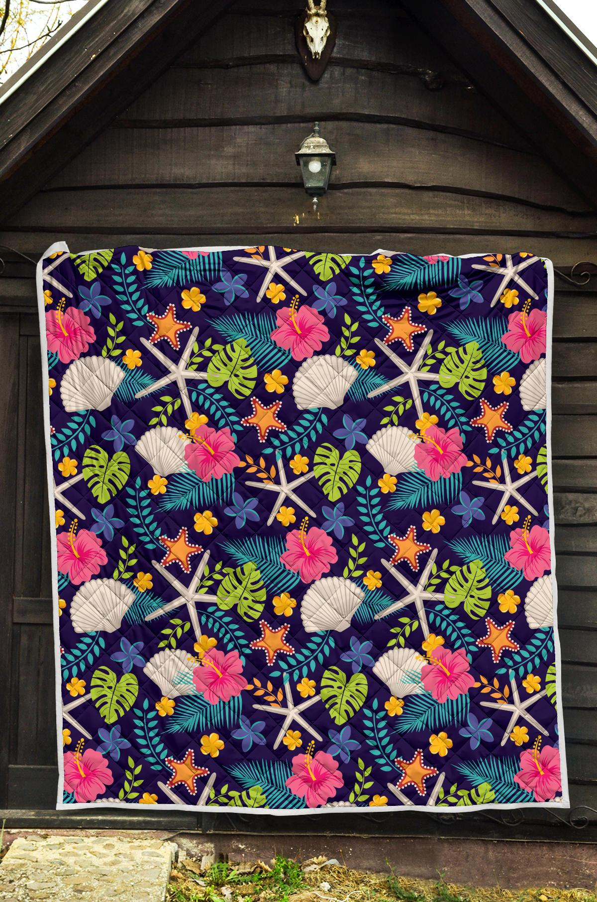Beach Seashell Floral Theme Premium Quilt-JTAMIGO.COM