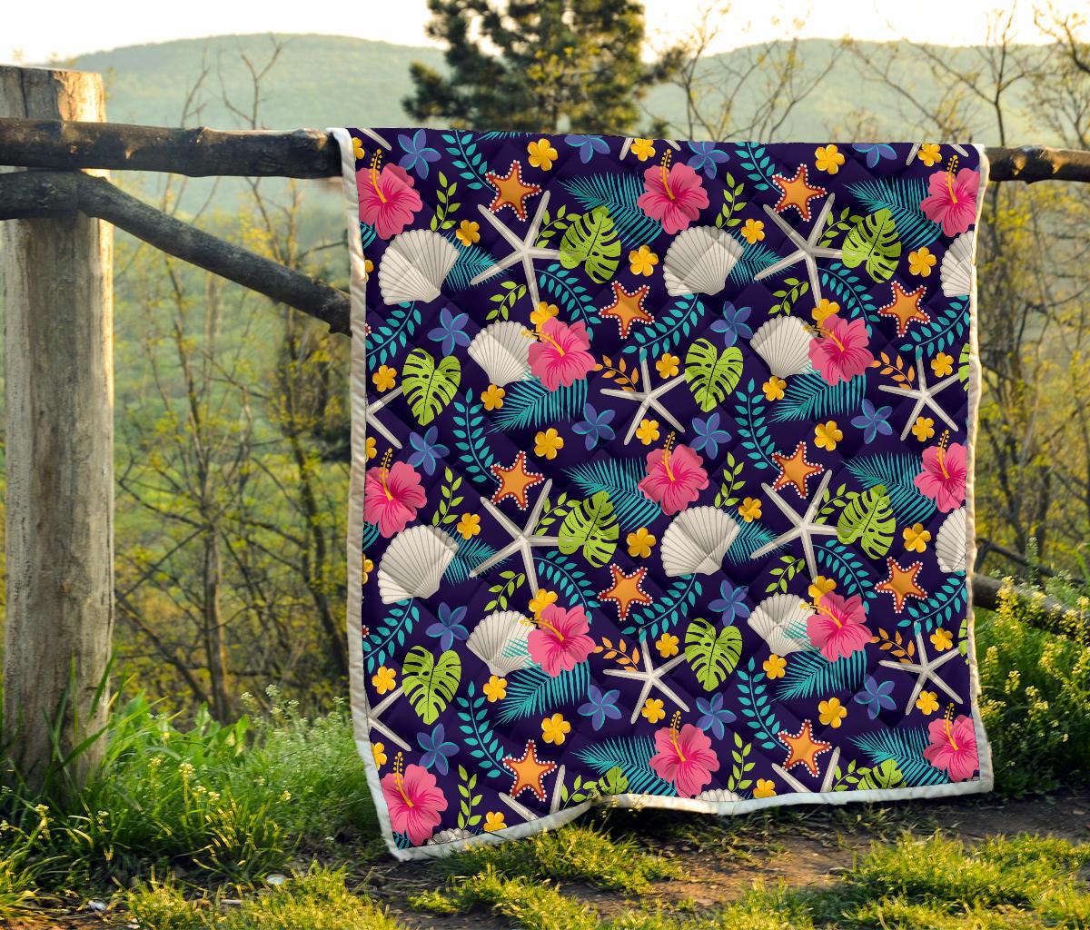 Beach Seashell Floral Theme Premium Quilt-JTAMIGO.COM