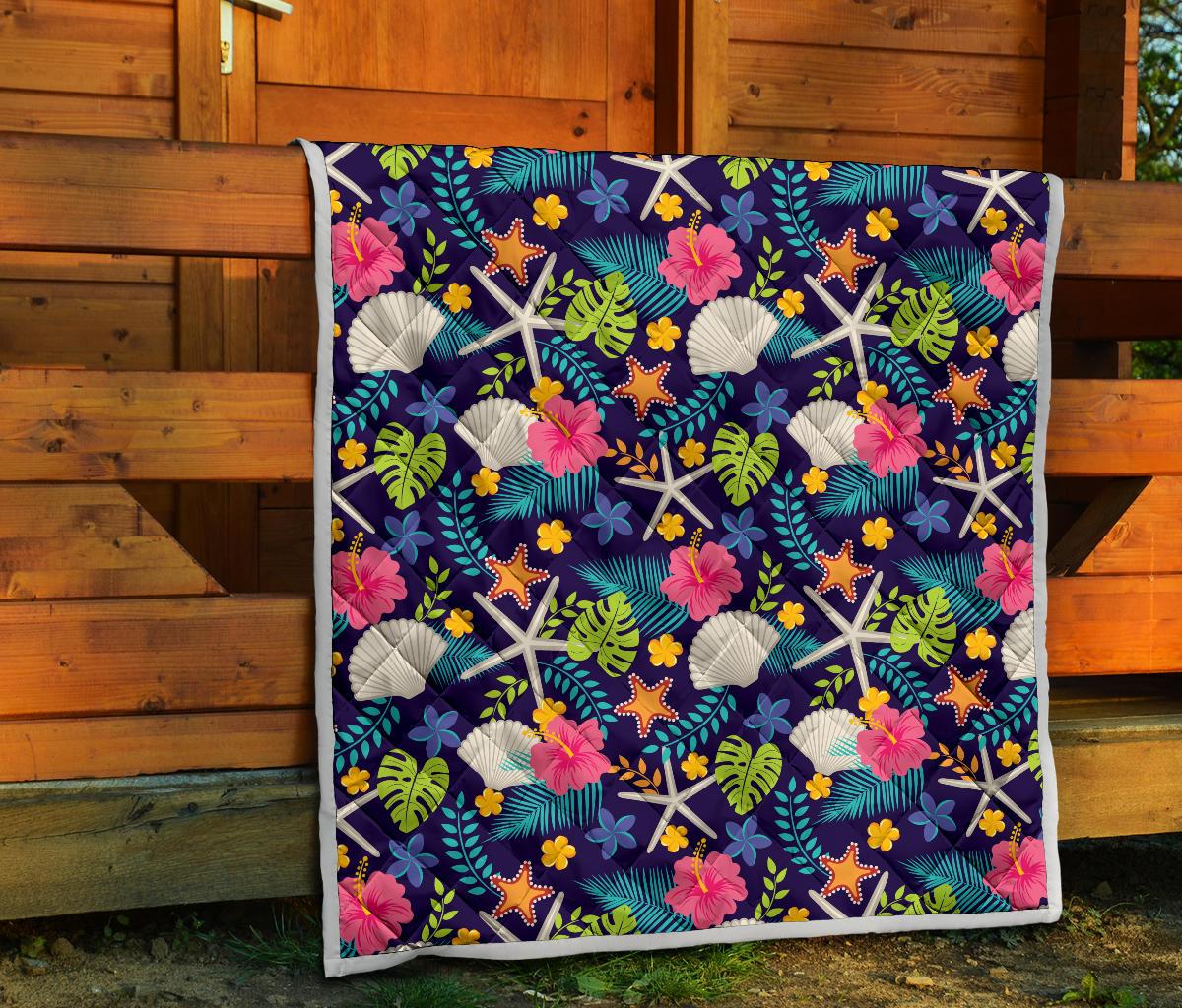 Beach Seashell Floral Theme Premium Quilt-JTAMIGO.COM