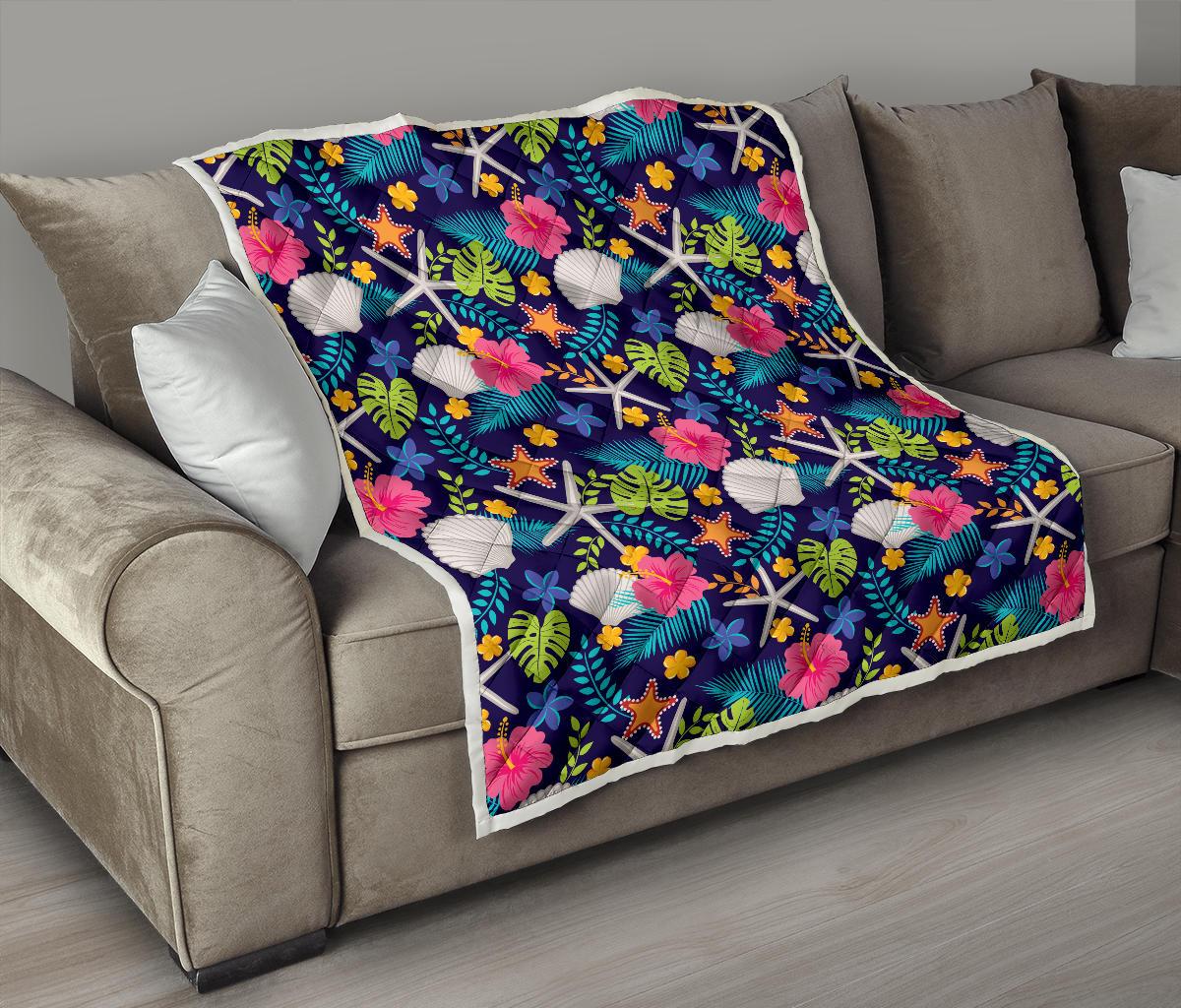 Beach Seashell Floral Theme Premium Quilt-JTAMIGO.COM