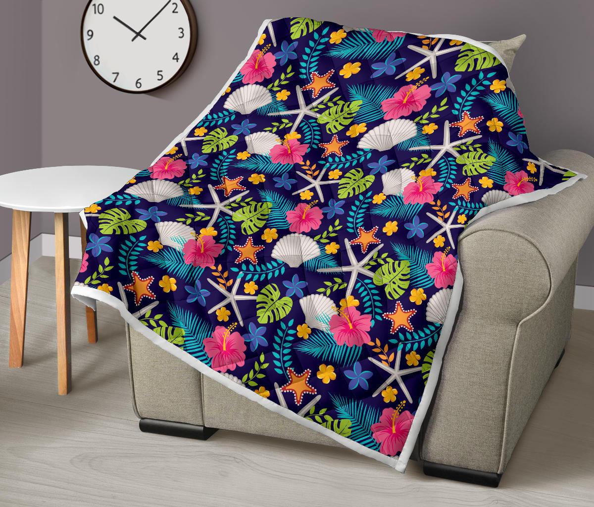 Beach Seashell Floral Theme Premium Quilt-JTAMIGO.COM