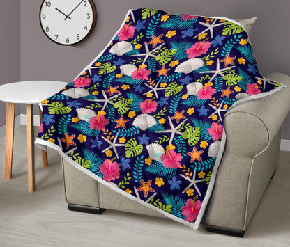 Beach Seashell Floral Theme Premium Quilt-JTAMIGO.COM