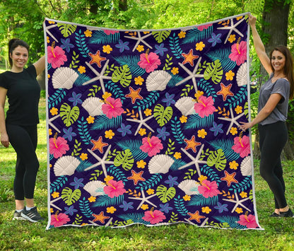 Beach Seashell Floral Theme Premium Quilt-JTAMIGO.COM