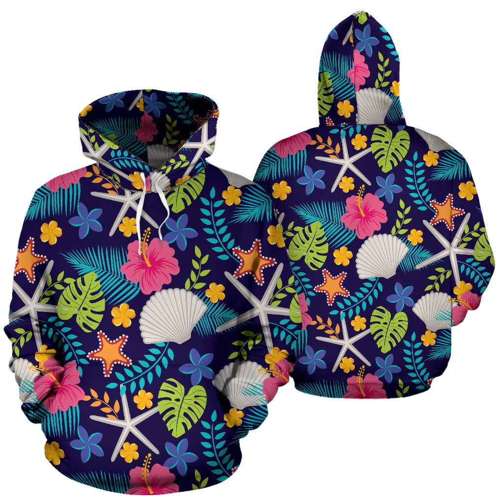 Beach Seashell Floral Theme Pullover Hoodie