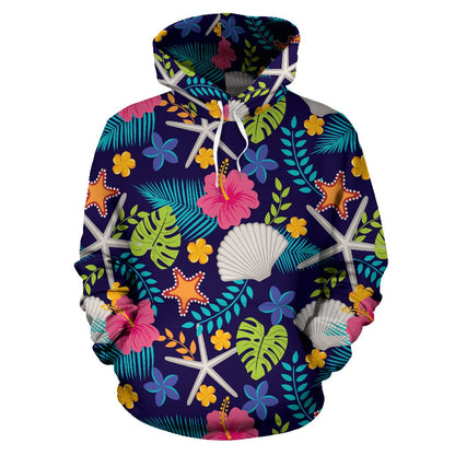 Beach Seashell Floral Theme Pullover Hoodie