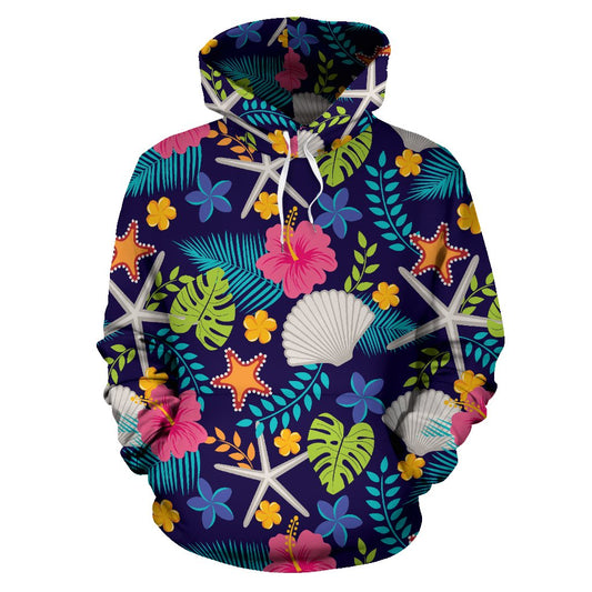 Beach Seashell Floral Theme Pullover Hoodie