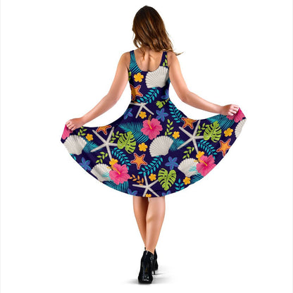 Beach Seashell Floral Theme Sleeveless Dress