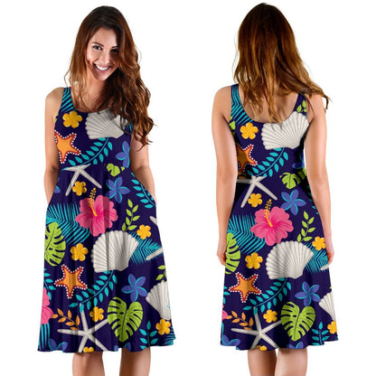 Beach Seashell Floral Theme Sleeveless Dress
