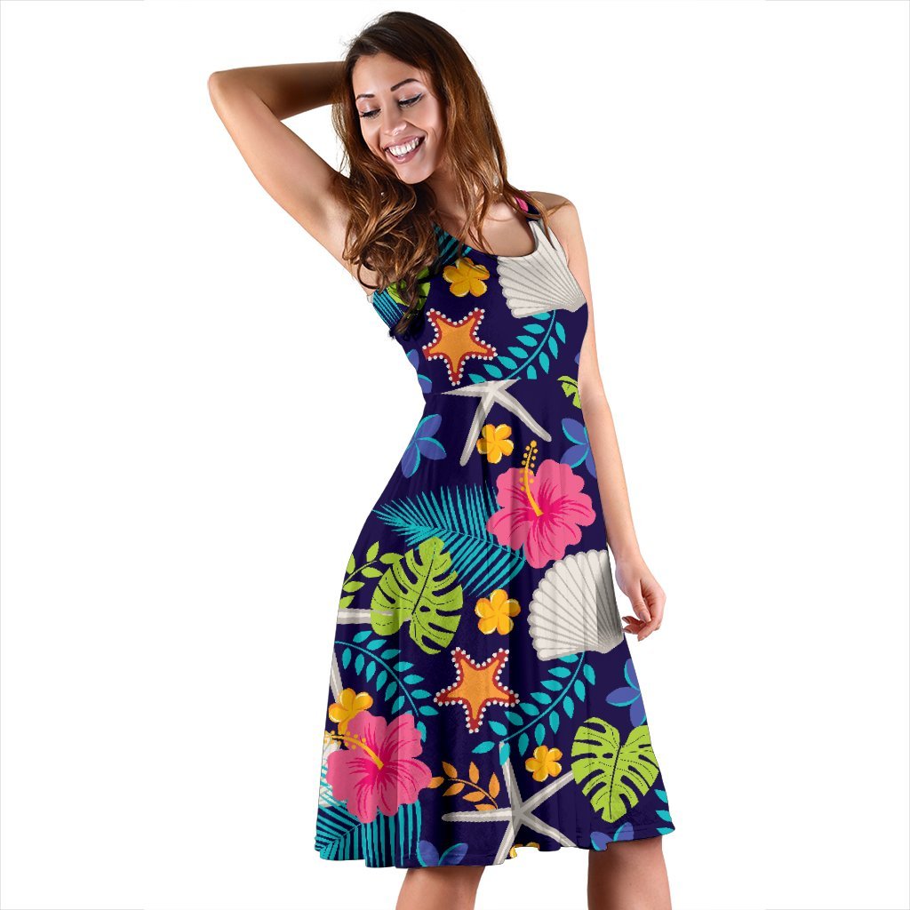 Beach Seashell Floral Theme Sleeveless Dress
