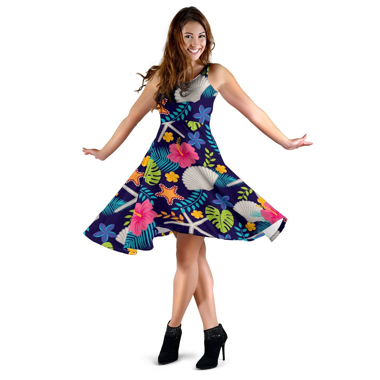 Beach Seashell Floral Theme Sleeveless Dress