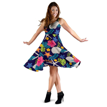 Beach Seashell Floral Theme Sleeveless Dress