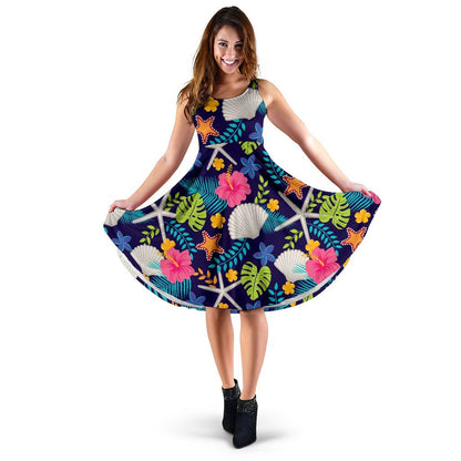 Beach Seashell Floral Theme Sleeveless Dress