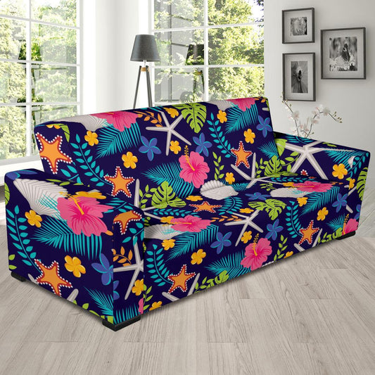 Beach Seashell Floral Theme Sofa Slipcover-JTAMIGO.COM